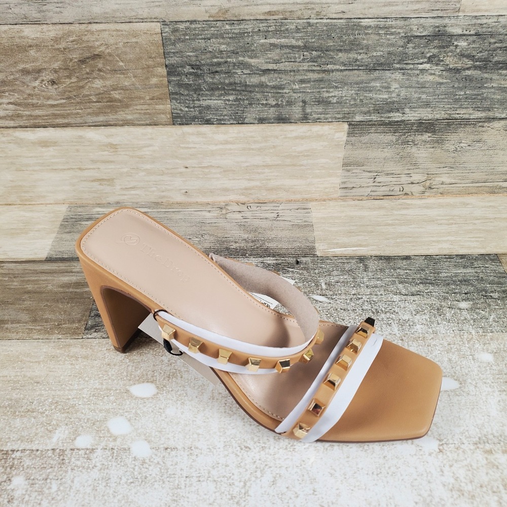 The Drop Avery Womens Strappy Sandals Sz 9 Doe Tan Studded Block Heel Square Toe